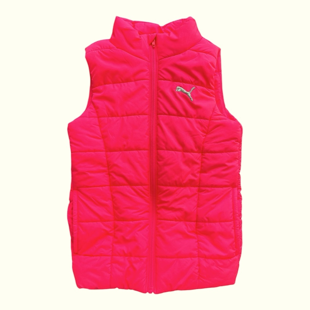 Kids bright pink Puma puffy vest